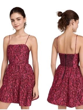 Alice + Olivia Jamila Floral Mini Dress Wild Pink Black Womens 4 Fit and Flare